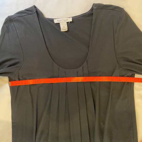 WHBM Pleated Bubble Hem Dress Black Jersey Knit 3/4 Sleeves Scoop Neck Size M - Picture 5 of 11